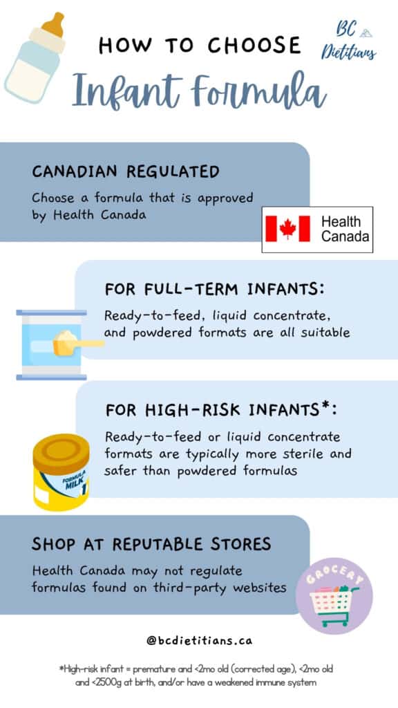 formula selection guideline in canada for low and high risk babies