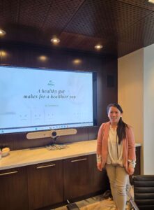 BC dietitian in corporate office presenting on gut health at a lunch and learn