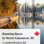 city of Vancouver overlooking the water in the background with the title "running races in metro Vancouver, BC - a comprehensive list"