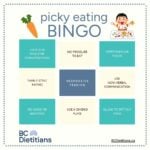 a bingo sheet of picky eating strategies using responsive feeding principles